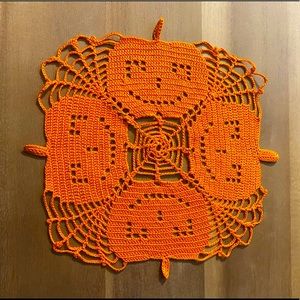 Crochet Halloween Pumpkin Doily 10” Inches